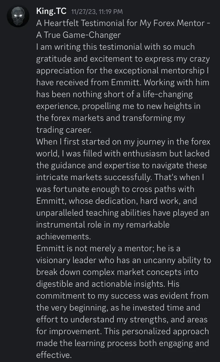 King.TC: a heartfelt testimonial for his forex mentor