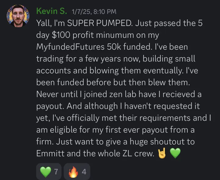 Kevin S.: passed the MyFundedFutures 50k and eligible for his first ever payout