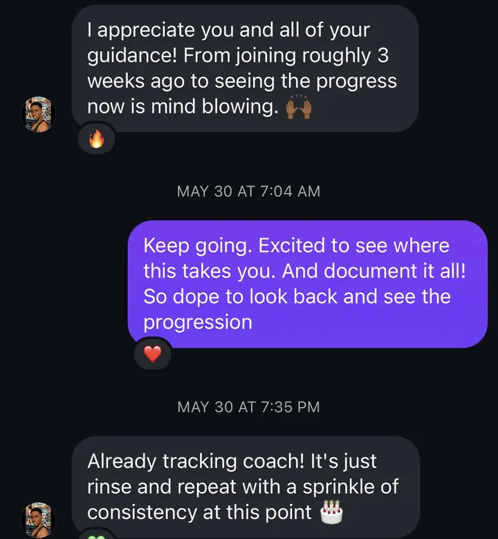 Instagram DM: from joining roughly 3 weeks ago to seeing the progress is mind blowing