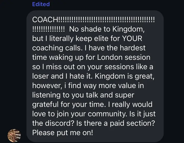 Instagram DM: Anavictoria on getting more value from Emmitt's coaching calls